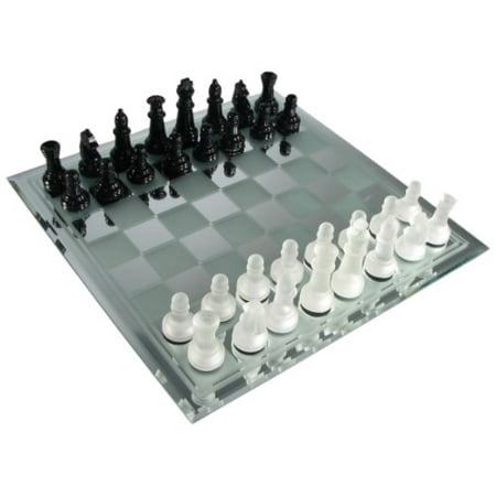 Avant-Garde Black Frosted Glass Chess Set with Mirror