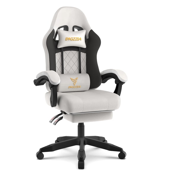 Bigzzia Gaming Chair with Footrest, Ergonomic Game Chair for Adult with Lumbar Support and Headrest, Beige