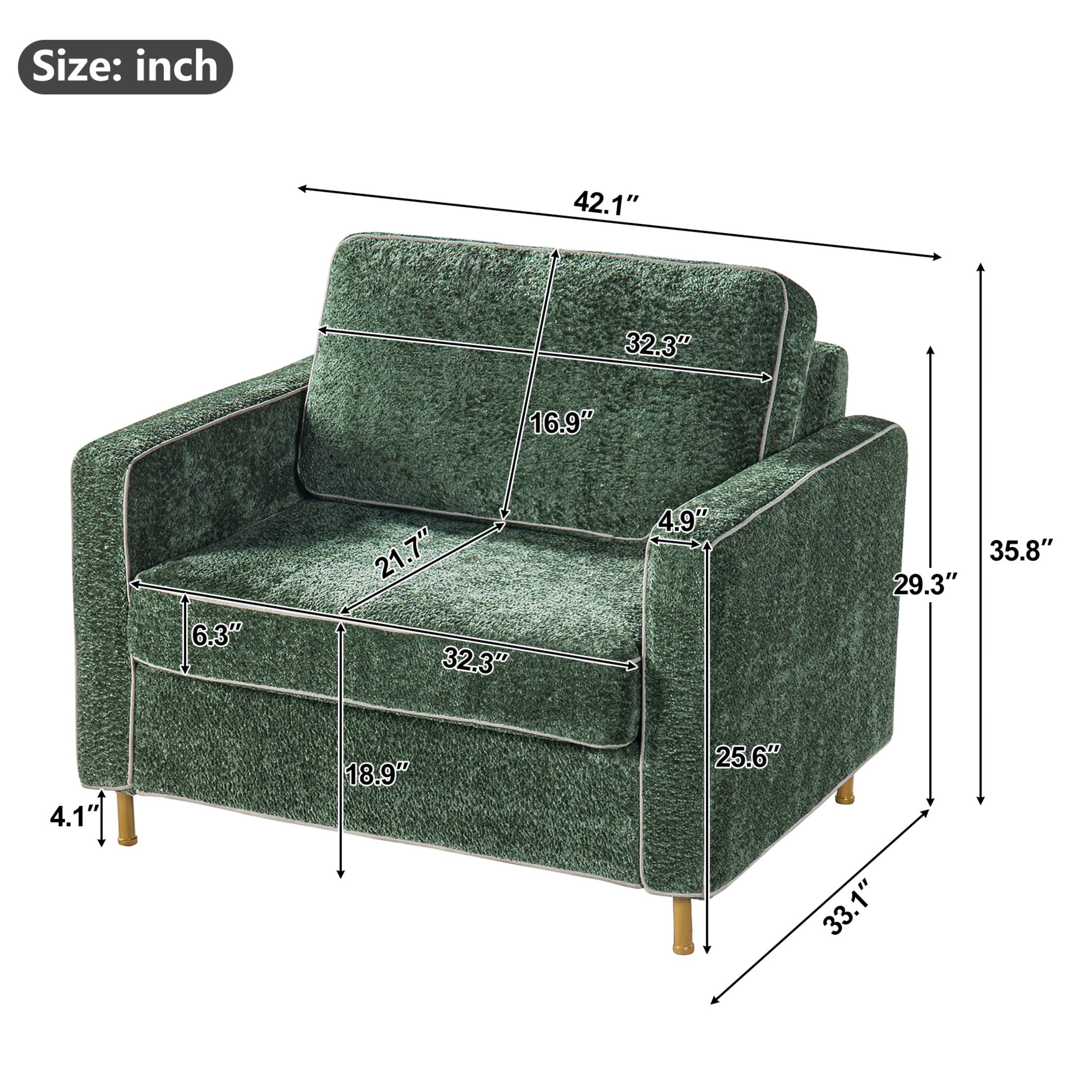 Christopher Knight Home Modern Chenille Upholstered Single Sofa with Square Arms, Pillow Back, Green