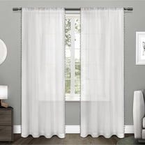 Exclusive Home Curtains 2 Pack Pom Pom Applique Bordered Textured Sheer Rod Pocket Curtain Panels