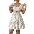thumbnail image 3 of HAJWOH Summer Dresses for Women Vacation Smocked Square Neck Floral Mini Dress Short Sleeve Ruffle Peasant Sundress, 3 of 8