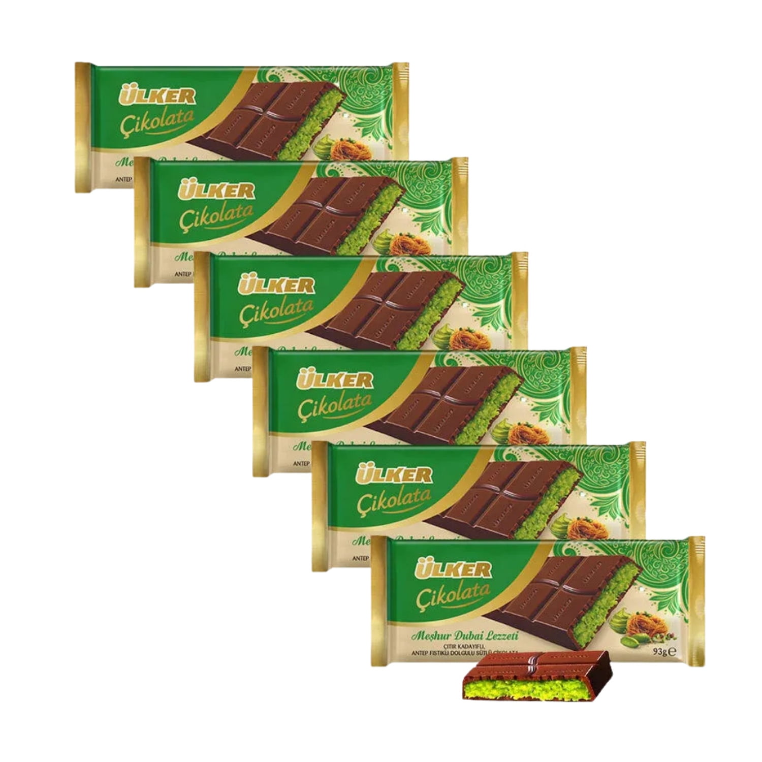 Ulker Famous Dubai Flavor Dubai Chocolate 6 Pack (6 x 93 gr - 6 x 3.3 oz.)