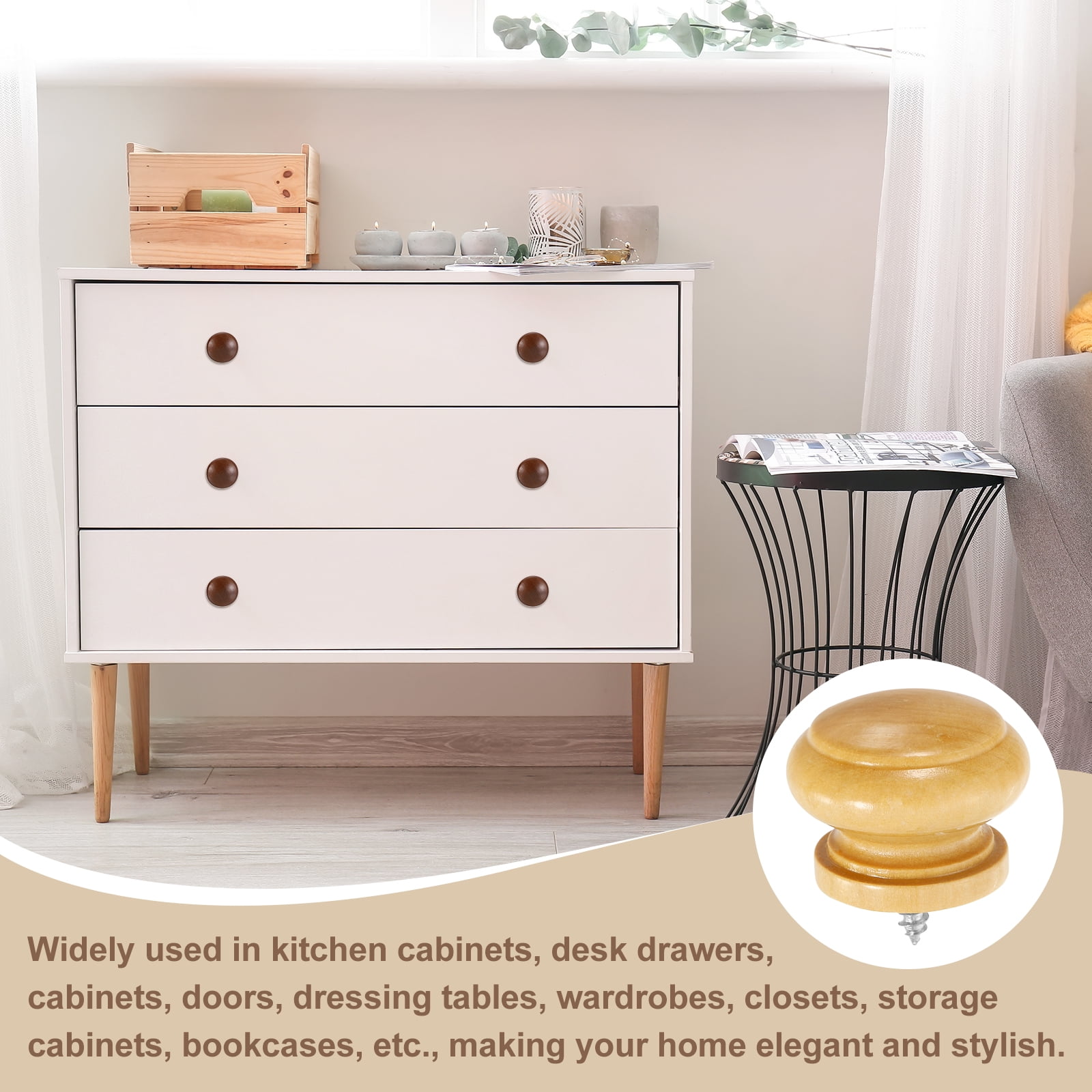 Uxcell 10 Pack Round Wood Drawer Knob, 1.3" x 0.98" Self-Tapping Solid Wood Handle Round Cabinet Knob Mushroom Shape Wooden Knobs for Furniture Dresser Wardrobe, Wood Color