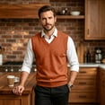 thumbnail image 6 of Dwellite Mens Sweater Vest Casual Sleeveless Knit Pullover V Neck Solid Knit Business Office Fall Winter Sweaters Saffron 3XL, 6 of 8