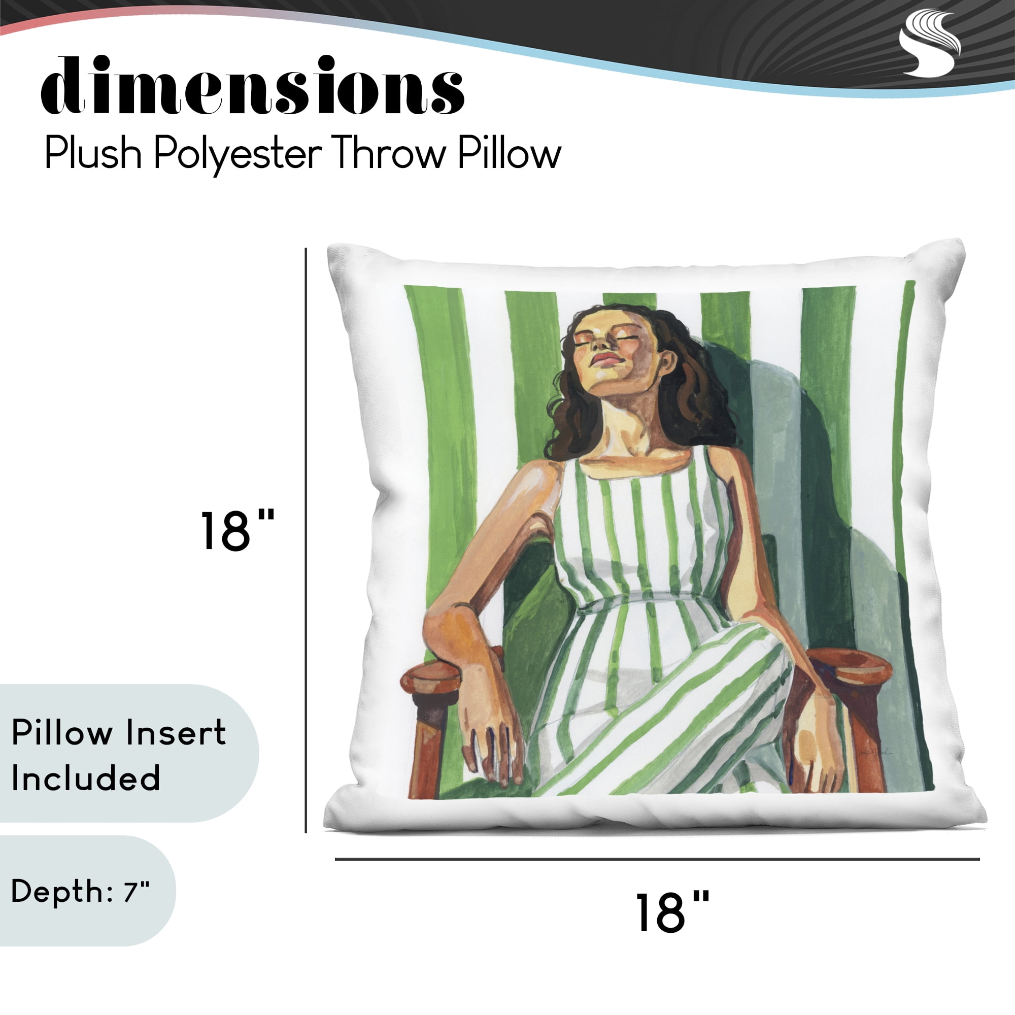 Stupell Industries Relaxing In A Striped Dress Decorative Printed Throw Pillow, design by Kate Jarvik Birch