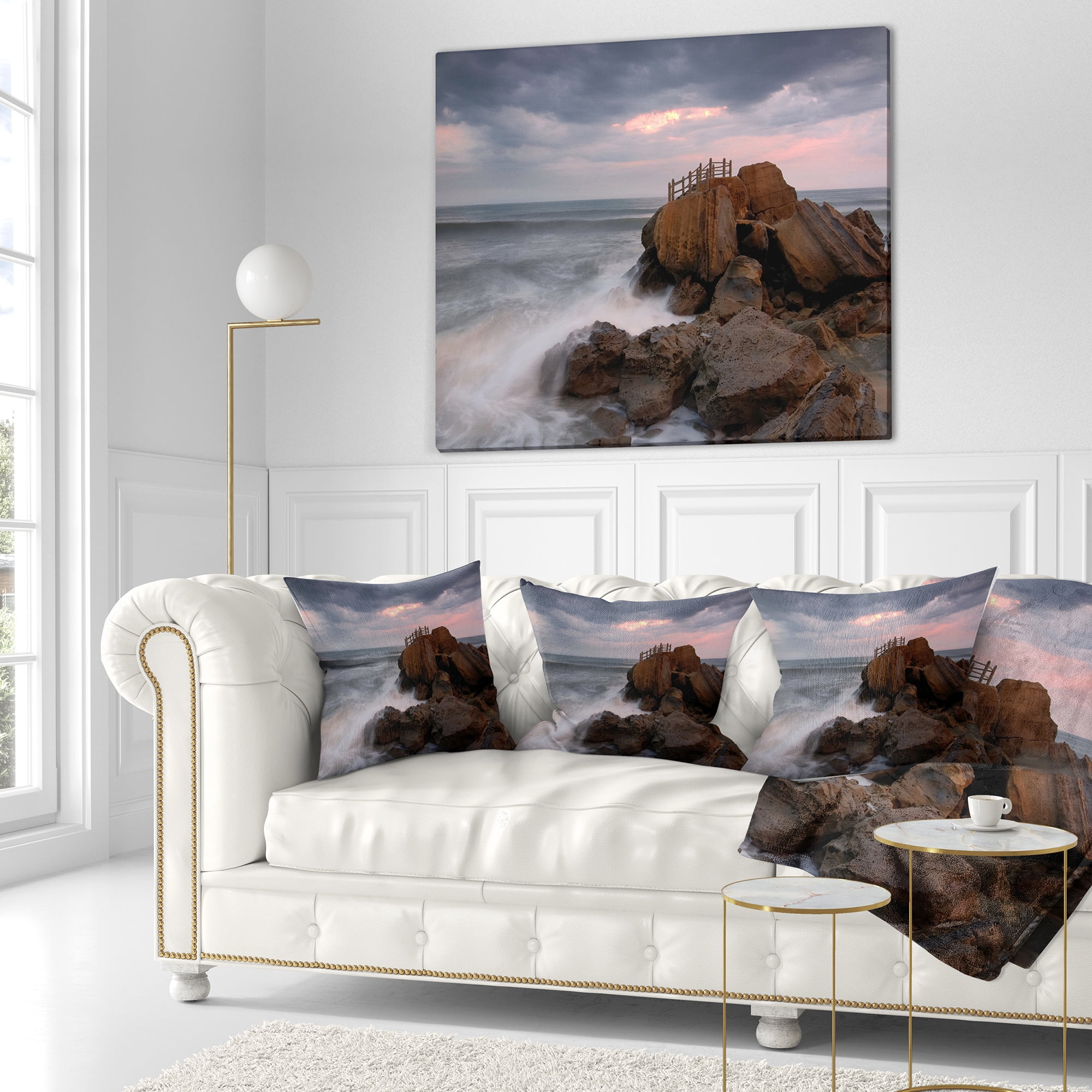 Designart The Fantasy Island with Large Rocks - Seashore Throw Pillow - 16x16