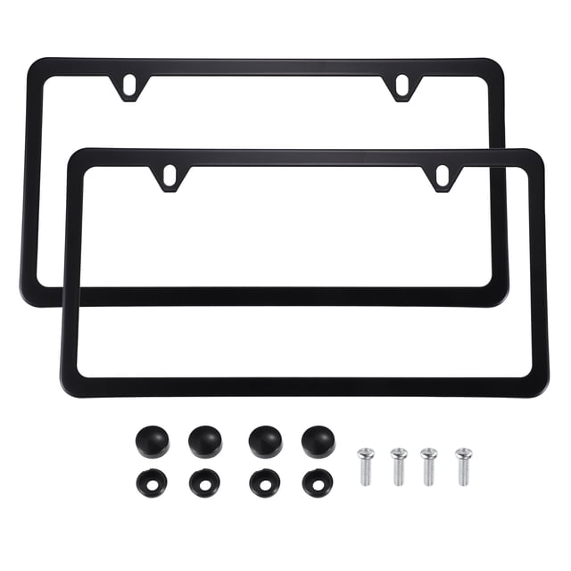2 marcos para matrícula de metal de acero inoxidable, cubierta delantera trasera para etiqueta de coche, soporte para pulido de espejo a prueba de óxido con tornillos, almohadillas antisonajero, color negro Unique Bargains marcos de placas de automóviles
