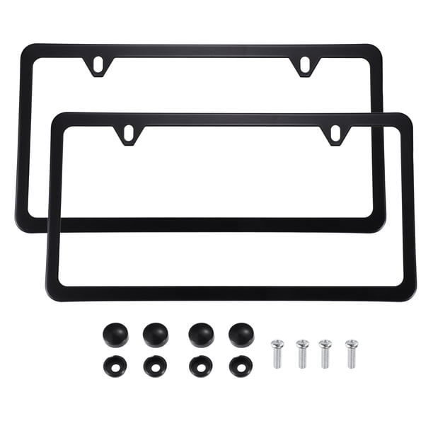 2 marcos para matrícula de metal de acero inoxidable, cubierta delantera trasera para etiqueta de coche, soporte para pulido de espejo a prueba de óxido con tornillos, almohadillas antisonajero, color negro Unique Bargains marcos de placas de automóviles