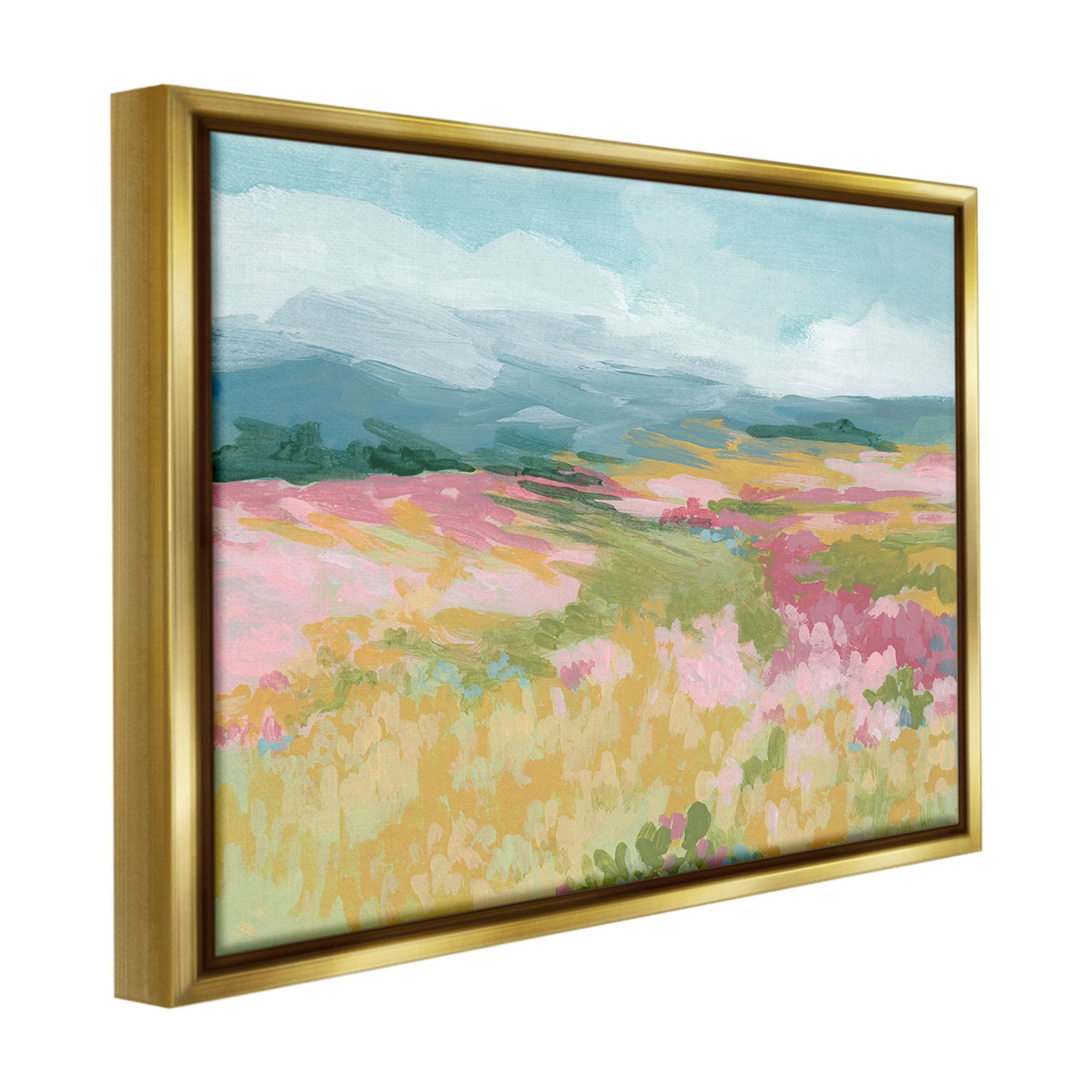 Stupell Industries Abstract Meadow Flowers Landscape Painting Gold Floater Framed Canvas Art Print Wall Art, 31 x 25