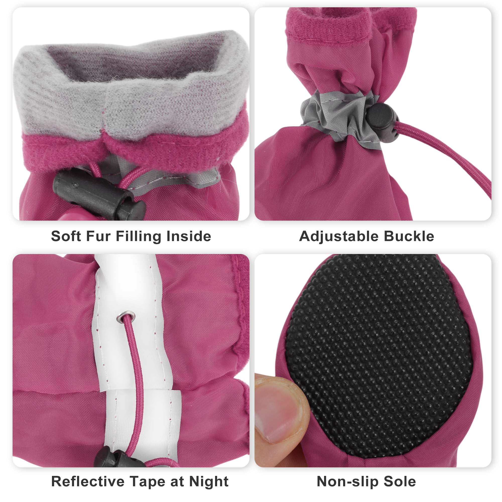 Unique Bargains Pack of 4 Waterproof Dog Shoes with Adjustable Straps Rose Red XS