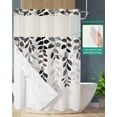 thumbnail image 2 of No Hook Shower Curtain with Snap in Liner, Plant Dark Grey Leaves Gradient Linen Texture Hotel Shower Curtains for Bathroom, Washable Shower Curtain Liner Set with Mesh Top Window, 72"x96", 2 of 6