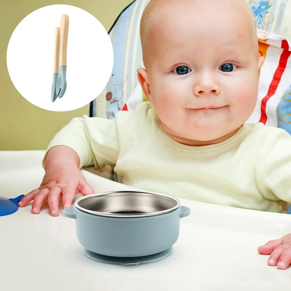 Children's Cutlery Set,3-Piece Baby Food Bowl Set,Food Grade Silicone Bowl,Stainless Steel Inner Liner Bowl,Infant Toddler Dining Set,Weaning Food Bowl,Easy Clean Baby Bowl