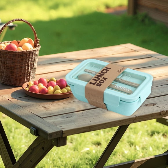 Fiambrera bento de paja de trigo, apta para microondas, con compartimentos, apilable, reutilizable, kit de preparación de comidas para oficina, escuela, viajes y picnic.