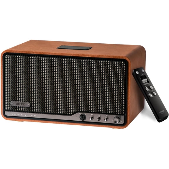 Restored Edifier S300 Hi-Fi Tabletop Speaker, Hi-Res Audio LDAC for Wireless Multi-Room & Stereo Pairing, 80W Power Works with AirPlay 2 Bluetooth 5.4 USB-C AUX Inputs, Retro Design with Remote (Refurbished)