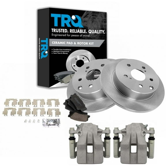 TRQ Rear Brake Pad & Rotor Kit Brake Caliper Brake Pads Brake Rotor Ceramic Solid Fits Select 2006-2011 Toyota RAV4