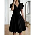 thumbnail image 4 of Summer Midi Dress 2025 Spring V Neck Cocktail Wedding Guest A Line Fit and Flared Dresses Black L, 4 of 7
