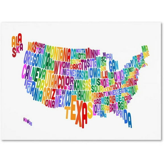 Trademark Art 'USA States Text Map 3' Canvas Art by Michael Tompsett
