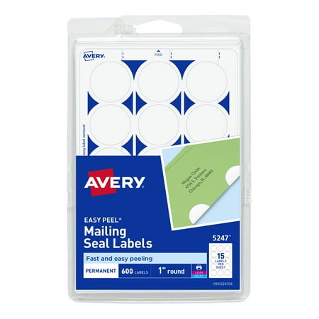 - Avery Mailing Seals for Laser and Inkjet Printers, 1 inch Round, White, Pack of 600 (5247)