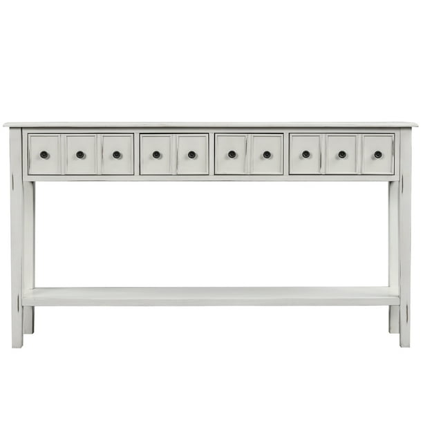 Console Table With Stools Farmhouse Rustic Entryway 60 Long Sofa Two Diffe Size Drawers And Bottom Shelf For Storage Com Console Table With Stools Farmhouse, 60 Inch Console Table With Stools