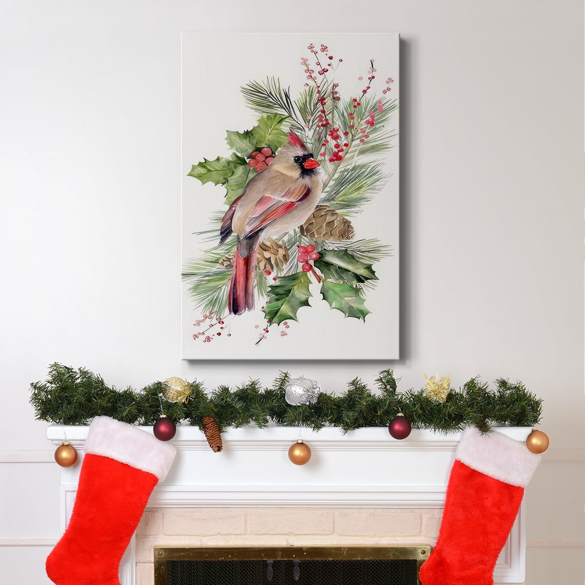 Cardinal Holly Christmas Collection B- Gallery Wrapped Canvas