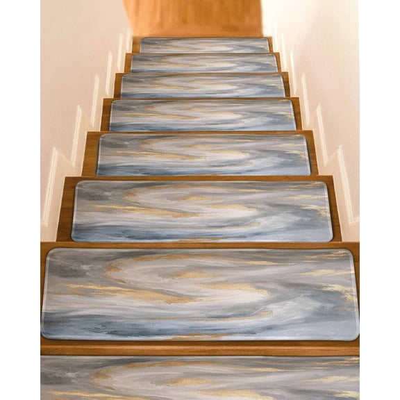 Yellow Grey Ombre Non-Slip Stair Treads for Wooden Steps, 10 Pack-8x30in Carpet Stair Mats with Adhesive Backing, Noise-Reducing Step Covers for Indoor Stairs, Easy to Install & Residue-Free