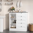 thumbnail image 6 of HOSTACK 5 Drawer Dresser with Door, White Storage Cabinet with Drawers and Shelves, Wide Wood Dresser, Modern Chest of Drawers Organizers for Living Room, Kitchen, Hallway, 6 of 7