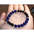 thumbnail image 3 of Natural Lapis Lazuli & Black Tourmaline 8mm Round Shape Smooth Cut Beads Stretchable Bracelet for Men & Women., 3 of 3