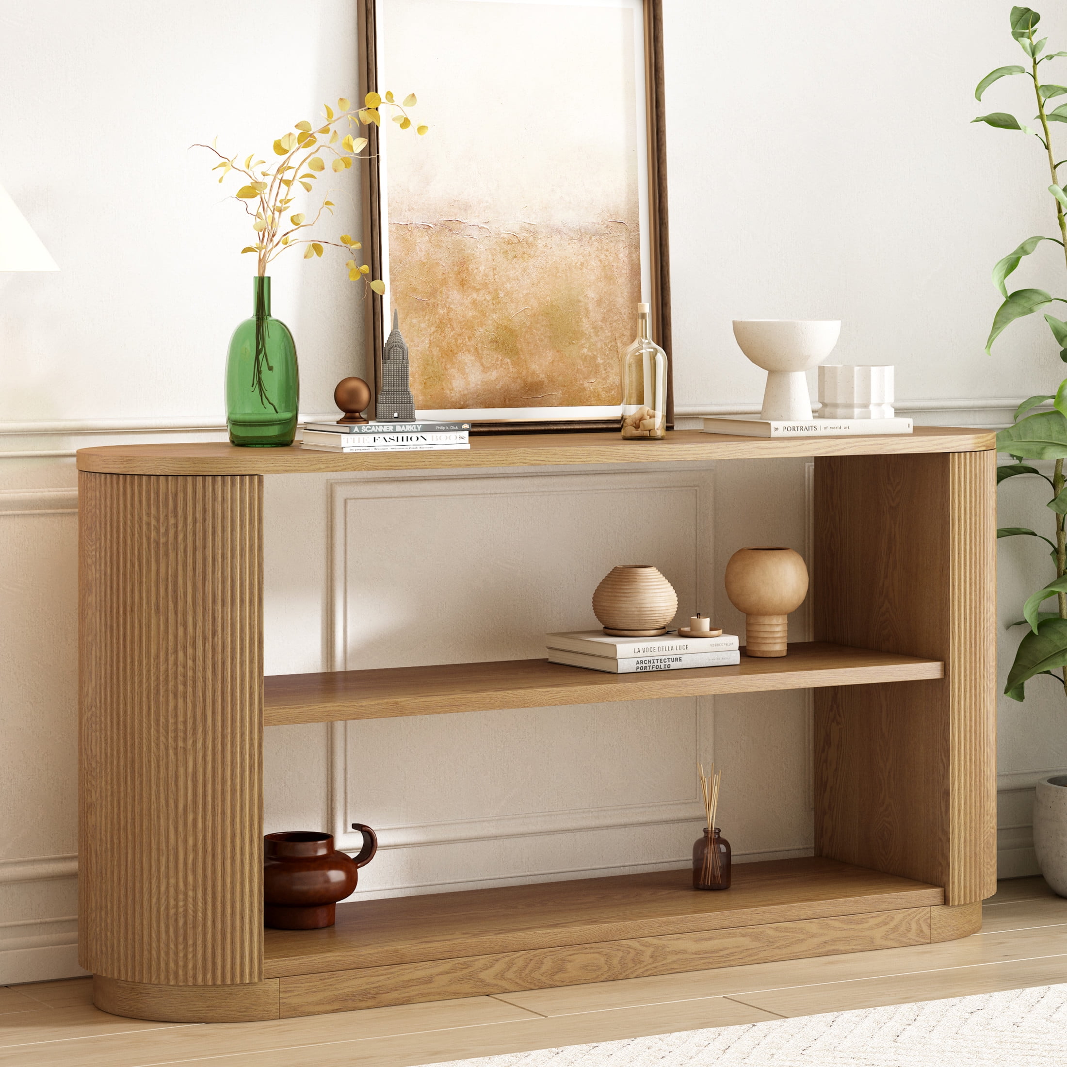 Christopher Knight Home 59" Console Table, 3-Tier Wood Entryway Table for Hallway or Living Room, Natural