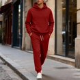 thumbnail image 2 of Dwelliawo Sweat Suits for Men 2 Piece Hoodie and Sweatpants Heavyweight Solid Color Fleece Hoodie Jogging Sport Pant Set Casual Fall Suit with Pockets Wine M, 2 of 6