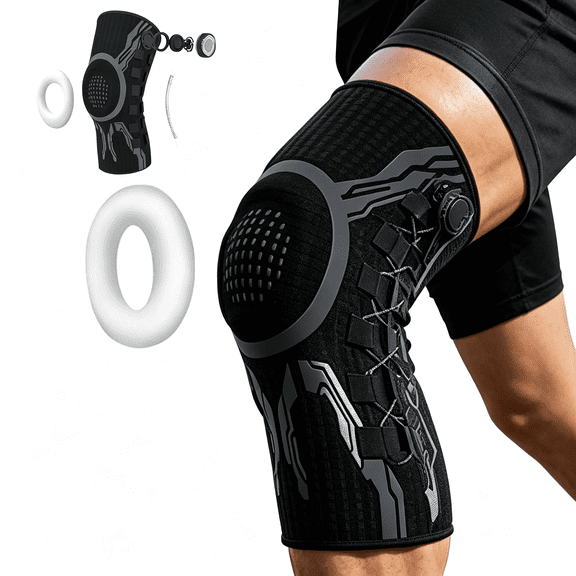 DUPAI Knee Sleeve, Adjustable Knee Brace with Dial, Patella Gel Pad & Side Stabilizers for Running, Workout Knee Sleeve