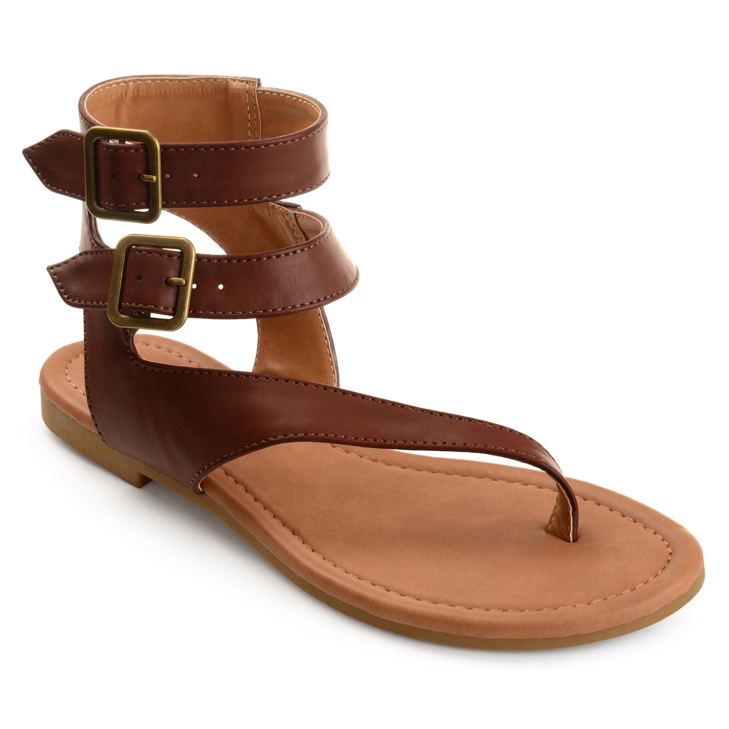 Brinley Co. - Womens Faux Leather Buckle Double Wrap Thong Sandals - Walmart.com