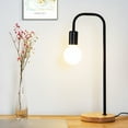 thumbnail image 2 of SINGES Industrial Table Lamp with Wood Base, Dimmable Minimalist Lamp, Nightstand Desk Lamp, Bedside Lamp for Living Room, Bedroom, Office, College Dorm (Without Bulb) (Black), 2 of 9