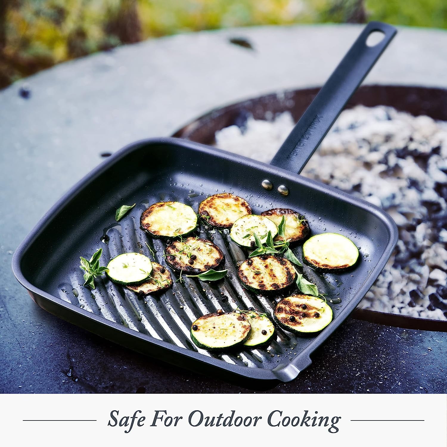 11" Pre-Seasoned Carbon Steel Square Grill Pan, Lightweight Nonstick Cast Iron Alternative, High-Heat Skillet for Grilling & Cooking