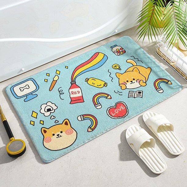 Alfombrilla de baño con dibujos de animales, felpudo suave para entrada del Hogar, dormitorio, puerta de baño, almohadilla antideslizante absorbente Fivean unisex