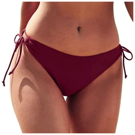 Zhden Bikini Bottoms for Women Side Tie Bikini Bottom Low Waist Low Rise Bathing Suit BottomsRed M
