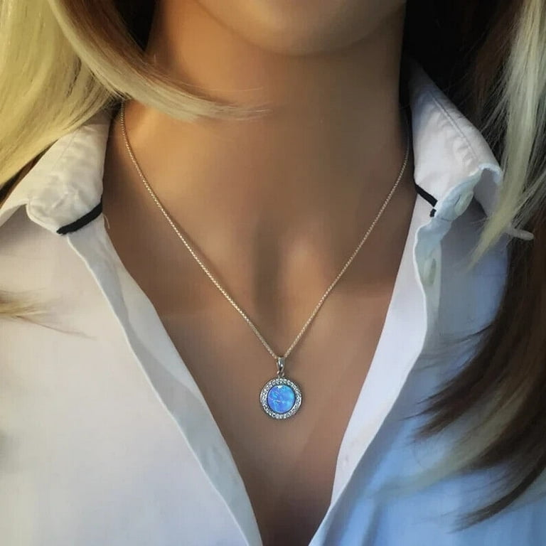 Blue Opal Pendant Necklace Round Natural Fire Opal Gemstone 925 Silver Pendent for Men And Women Walmart