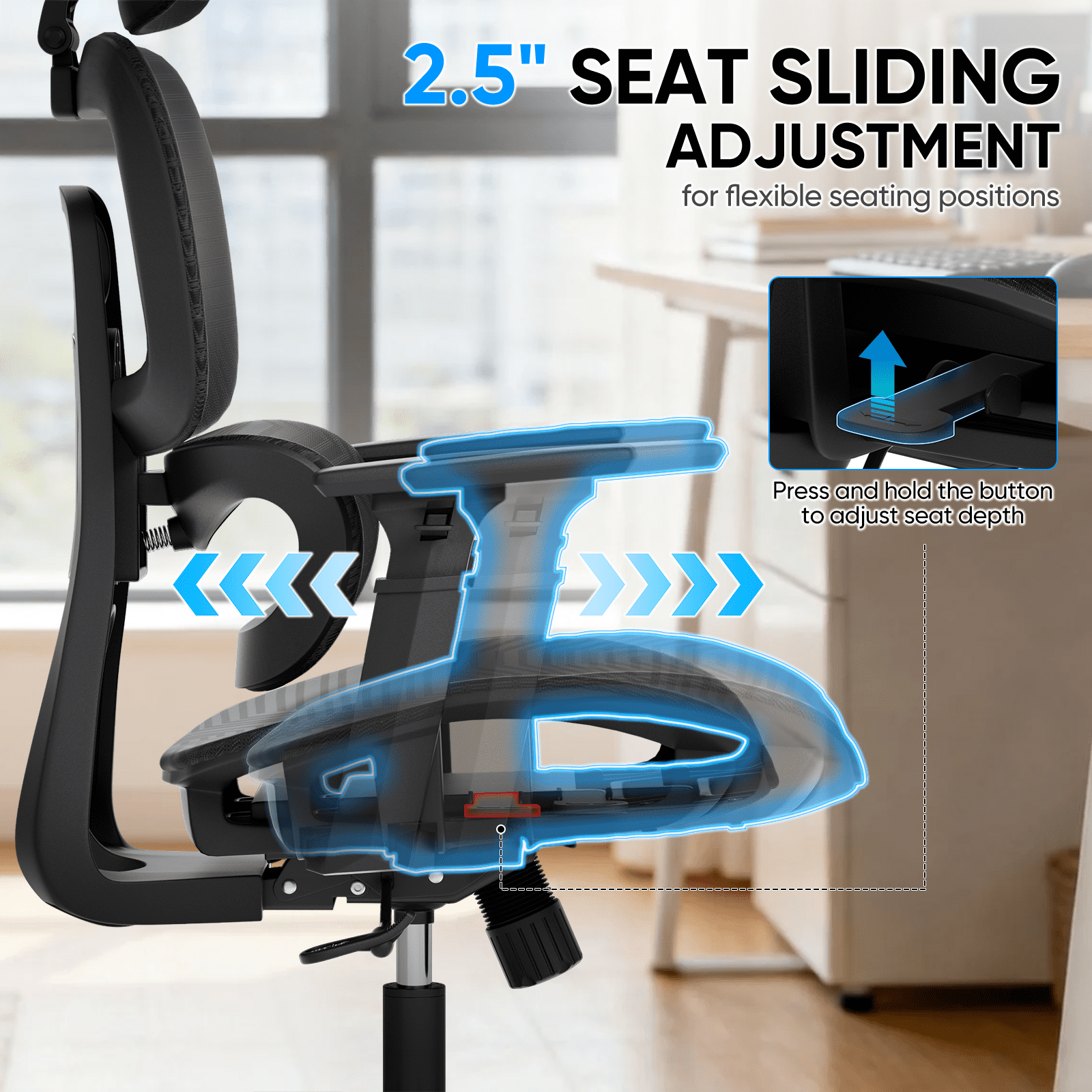 Monibloom Ergonomic Office Chair with Adjustable Lumbar Support, 3D Armrests, Reclining High Back Desk Chair for Home Office