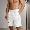 thumbnail image 6 of Besolor Men's Cargo Shorts Wide Leg Casual Loose Outdoor Running Hiking Drawstring Elastic Waist Knee Length Shorts with Pockets(X-Large,White), 6 of 7