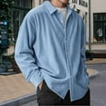 thumbnail image 2 of Resicozy Men's Corduroy Shirt Casual Solid Color Long Sleeve Button Down Lightweight Fashion Jacket Sky Blue L, 2 of 3