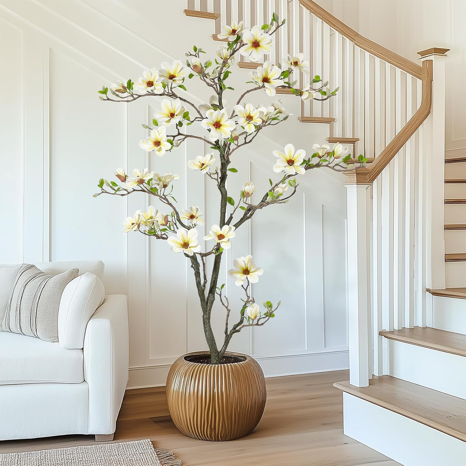 4/5/6 FT Faux Magnolia Plants Artificial Flower Trees Fake Plants for Yard Patio Home Office Arrangement Decor Indoor Outdoor Artificial Magnolia Tree Inc. 66 Realisc Flowers Vivid Leaves Mosses White