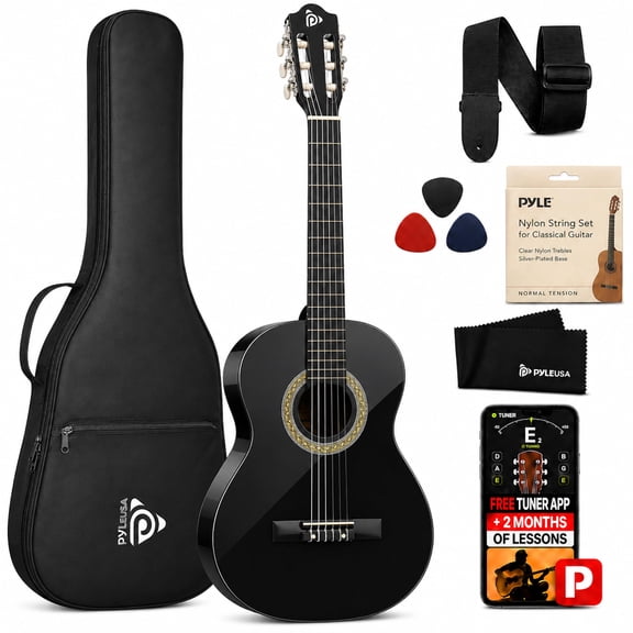 Pyle 6 String Acoustic Guitar, Right, Black Matte, 30" PGACLS30BKMT