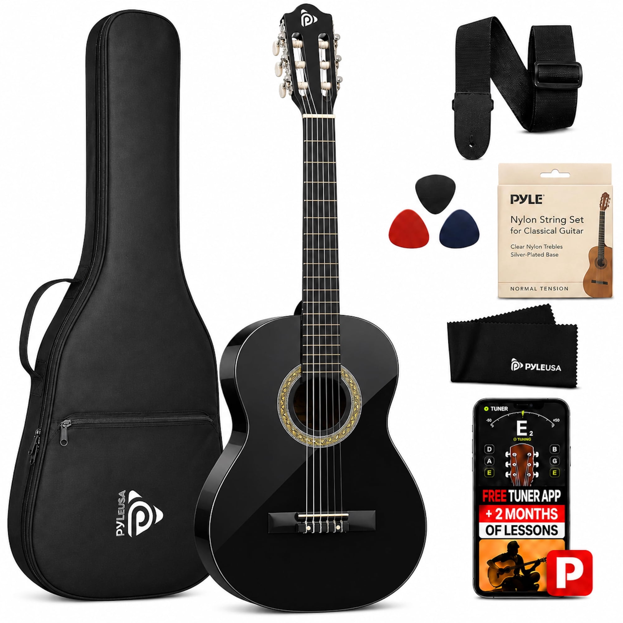 Pyle 6 String Acoustic Guitar, Right, Black Matte, 30" PGACLS30BKMT