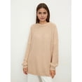thumbnail image 5 of Women'S Crew Neck Sweater Long Sleeve Lantern Sleeve Hollow Knit Loose Casual Sweater Apricot S, 5 of 9