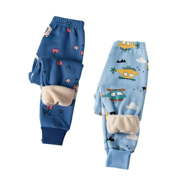 NAISIBABY Boys Pajama Pants 2-Pack Size 7, Elastic Waist Thicken Plush Cute Graphic Winter Comfort Sleepwear Trousers Blue