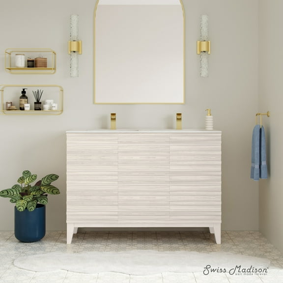 Cascade 48" Freestanding Bathroom Vanity in White Oak with Double Basin Sink Top