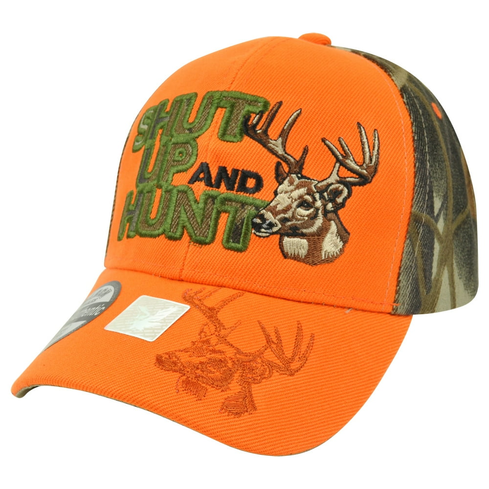 Outdoors Shut Up and Hunt Neon Orange Camouflage Camo Deer Buck Hat Cap