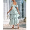 thumbnail image 6 of Women'S Summer Boho Maxi Dress Short Puff Sleeve Flowy A Line Tiered Beach Vacation Long Dresses Blue L, 6 of 7