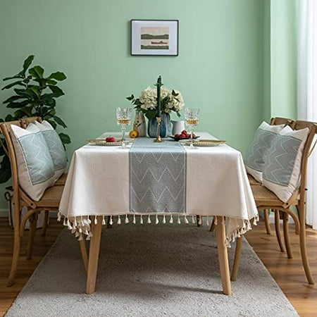 Rectangle Square Tablecloths Knitted Embroidery Textured Tassel Cotton Linen Decorative Oblong Table Cover For Kitchen Dining Room Picnic 55x102 Inch Green Canada Rectangle Square Tablecloths Knitted, How Many Inches Is A 10 Seater Table Cloth