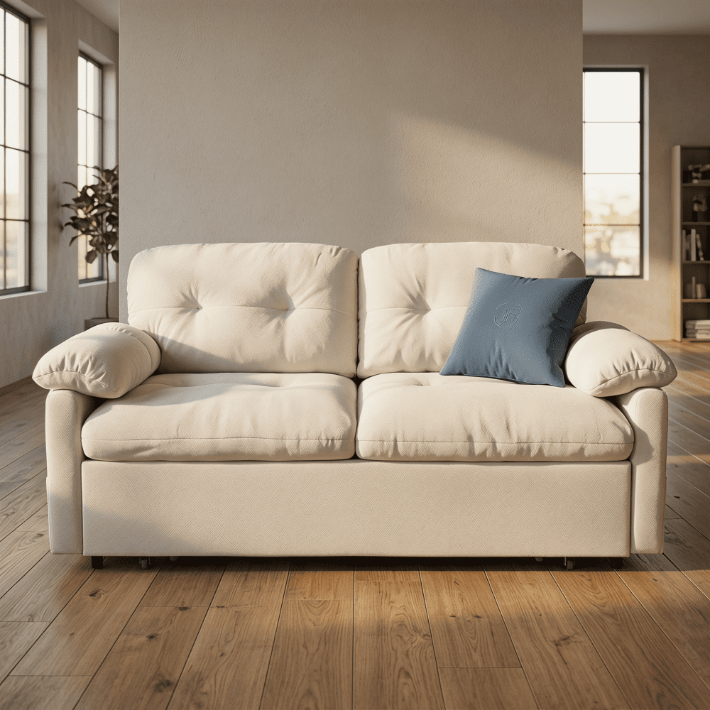 72" Chenille Fabric Sleeper Loveseat Couch, Pull-Out Couch Bed with Silent Casters, Convertible Loveseat Sofa Bed with Side Storage for Living Rooms, Studios, Beige