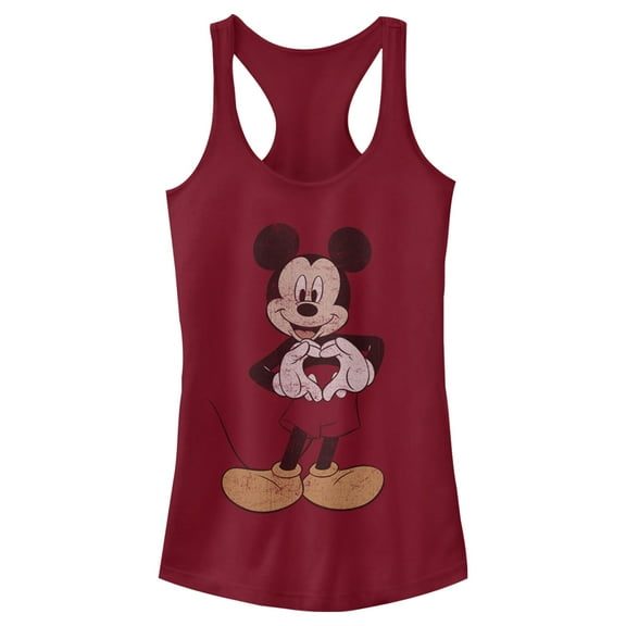 Junior's Mickey & Friends Distressed Heart  Racerback Tank Top Scarlet X Large